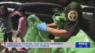 Sanitation workers team up with community members to clean up NYC