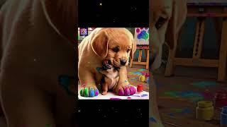 Puppy Paw Painting Party Begins!小狗爪子绘画派对开始了！#shorts #shortvideo #short #animals #funny