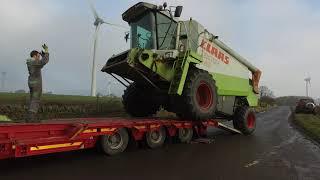 Loading Combine & Header Onto Low Loader