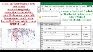 Complete Structural Analysis of Residential Building as per NBC 105:2020 (Equivalent Static Method)