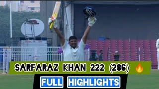 Sarfaraz Khan 222 (286) Batting Highlights - ZR Irani Cup 2024 Mumbai Vs Rest Of India