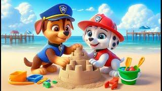 Paw Patrol The Mighty Movie | Marshall & CHASE Play on the Beach!! - Very Funny Story | Rainbow 3