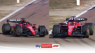 Charles Leclerc drives 2023 Ferrari on track for first time, with Carlos on the team radio! 