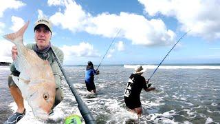 Surfcasting Muriwai beach - Prt 2 fish at last after finding the right bank to flick a few baits