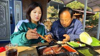 트랙터로 논에 있는 볏짚 옮기고 아빠랑 과메기 먹는 시골 일상