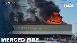 Streets closed due to large commercial fire in Merced, California