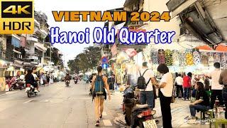 4K HDR - Hanoi Old Quarter Walking Tour - Hang Ngang, Hang Dao, Dong Xuan Street - Vietnam 2024