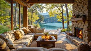 Cozy Lakeside Cabin in Spring Ambience ~ Smooth Piano & Crackling Fireplace for Relaxation