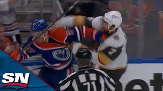 Golden Knights' Alex Pietrangelo Slashes Leon Draisaitl Up High Before Going After Connor McDavid