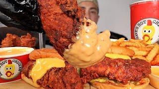 EATING DAVES HOT CHICKEN SPICY FRIED CHICKEN TENDERS CHEESY FRIED CHICKEN SANDWICH MUKBANG ASMR