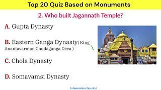 GK Quiz on Indian Historical Monuments | TOP 20 Questions and Answers | General Knowledge | GK Quiz