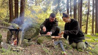 Bushcraft Cooking in the Ukrainian forest. Karpaty Mountain.