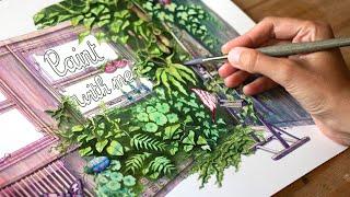 Paint with Me - Relaxing Painting Process - Ink & Watercolor Nature and Foliage in my Art Studio