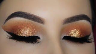 Warm Orange Glitter Eye Makeup Tutorial