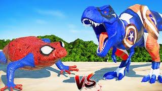 (Jurassic World Evolution) SpiderMan Frog vs Captain T-Rex Dinosaurs Fight!!!! #dinosaurs