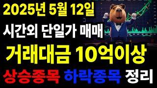 주식 시간외거래 시간외단일가매매 2025년5월12일 주식브리핑 시간외단일가 매매 거래대금 10억이상 #주식