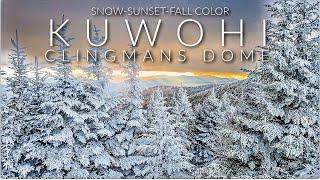 GATLINBURG TN: SNOW, FALL COLOR, SUNSET On KUWOHI (fmr Clingmans Dome) Smoky Mtns. Snow/ Fall Color