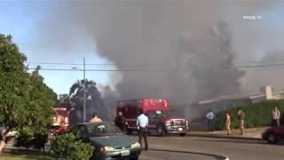 FIREFIGHTERS IN ATTACK MODE DURING HOUSE FIRE - VALINDA, CA