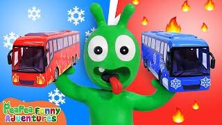 Pea Pea Learns Hot & Cold School bus rules - Wheels on the Bus - Pea Pea Funny Adventures