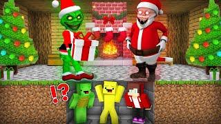 JJ and Mikey and Banana Kid SURROUNDED by GRINCH and SANTA At Night in Minecraft Challenge Maizen