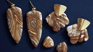 Swirled Gold Faux Stone Polymer Clay Earrings Tutorial | Polymer Clay For Beginners Quartz Earrings