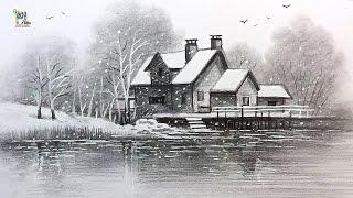 How to draw Snow Season Scenery Pencil Art