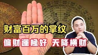 财富百万的掌纹：偏财运极好，天降横财！#手纹 #手相 #事业 #掌纹 #面相 #预测 #财运 #财富 #感情 #风水 #八字 #传统文化 #聚财纹 #钱 #赚钱 #偏财运 #palmistry