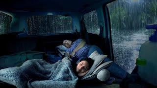 La lluvia torrencial fuera de la ventana y el coche por la noche - Sonido de lluvia relajante