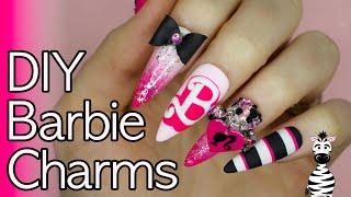 SUPER Glam Barbie Nails WITH Moving CHARMS Gel Nail Art Tutorial