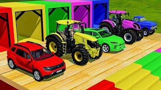 TRANSPORTING FIVE COLOR DODGE, LAMBORGHINI, VOLKSWAGEN, CHARGER, MINI RIGITRAC Farming Simulator 22