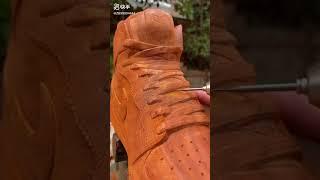 Jordan Nike shoes made from wood #Wood_caving