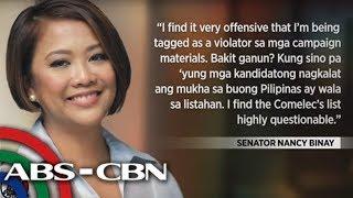 TV Patrol: Nancy Binay pumalag sa puna ng Comelec na 'paglabag'