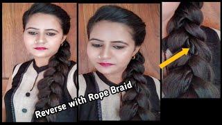 Reverse braid with rope braid hairstyle || Natural beauty on duty ||