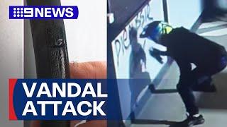 CCTV catches vandal scrawling on petrol station | 9 News Australia