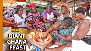 GHANAIAN WOMEN COOK AND EAT GHANA FOOD IN A SMALL VILLAGE  | LIVING IN  GHANA AFRICA