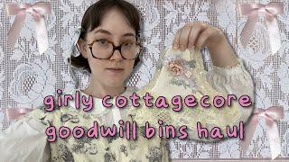 MY BEST GOODWILL BINS HAUL EVER!  try on thrift haul  girly cottagecore, coquette, grandmacore 