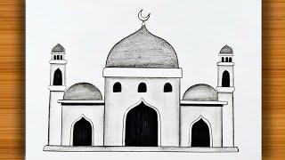 How to Draw Mosque Easy Step-by-Step For Beginners | Masjid Drawing Tutorial | Pencil Sketch Drawing