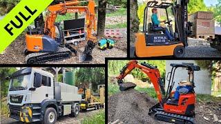 Build a small train station, RC excavator Hitachi ZX135, CASE CX85RR, Kubota, Scania Truck. FULL