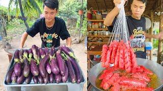 Chef Ny : Yummy Eggplant, Fry hotdog, Creamy fish paste, Bitter gourd fry recipe | Cooking skill