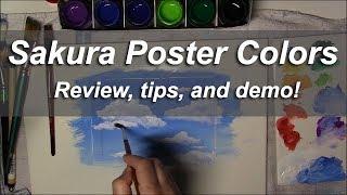 SAKURA POSTER COLORS review, tips, and demonstration - painting clouds time lapse