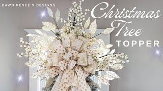 Easy DIY Gold Cream Christmas Tree Topper | DIY Christmas Tree Topper | Elegant Christmas Decor