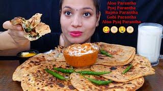 Eating Butter  Chaap Masala, Aloo Pyaj Prantha, Pyaj Prantha, Aloo Prantha, Gobi & Rajma Prantha