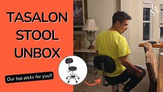 TASALON Black Rolling Stool with Back Support and Adjustable Footrest