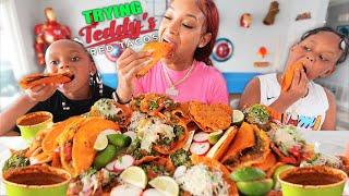 TRYING BIRRA TACOS FROM TEDDY'S RED TACOS in LA MEXICAN FOOD MUKBANG with MY KIDS | QUEEN BEAST