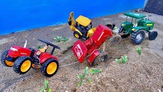 Mahindra Novo 755 di Tractor stuck in Water Mud Pulling out by John Deere, JCB Backhoe Loader, 4 WD