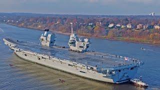 AIRCRAFT CARRIER HMS QUEEN ELIZABETH DEPART THE PORT OF HAMBURG - 4K SHIPSPOTTING NOVEMBER 2024