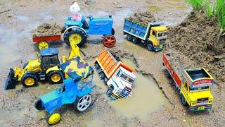 Jcb ki khudai Mud Loading Tractor | Truck Accident Deep Mud Pulling Out JCB ? Gadi Cartoon | CS Toy