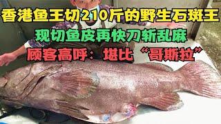 210斤的野生石斑王，香港鱼王快刀斩乱麻，顾客：堪比“哥斯拉”