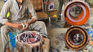 Amazing technique of rewinding stone crusher plant 50HP Electric motor