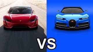 Tesla Roadster 2020 vs Bugatti Chiron - DRAG RACE [simulation]